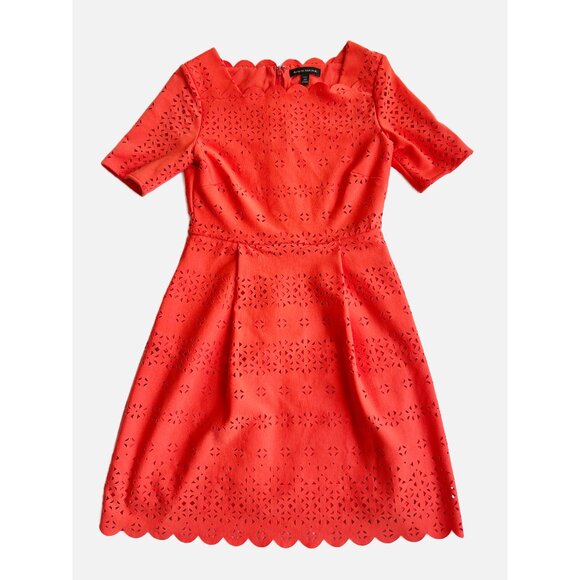 Banana Republic Laser Cut Fit and Flare Dress, Orange, Short Sleeve, Size 2P - Picture 4 of 12